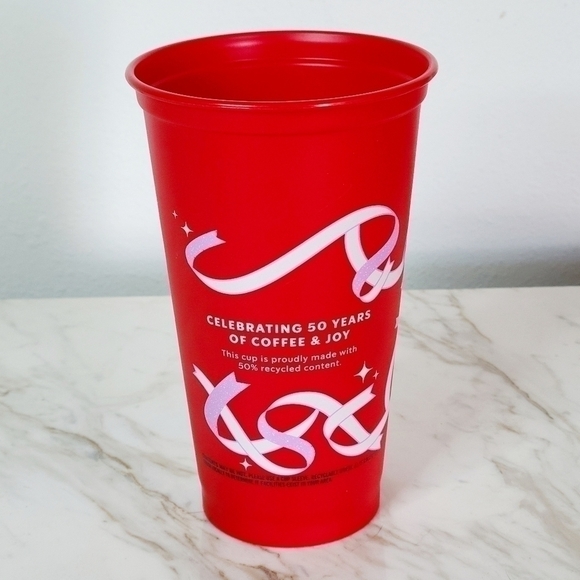 2013 Starbucks 16oz Red Plastic 50 Years Holiday Christmas Cup No Lid - Picture 3 of 5